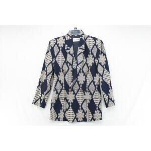 Vintage J Paik Women's Sport Coat Blazer Medium Blue Diamond Pattern Office wear